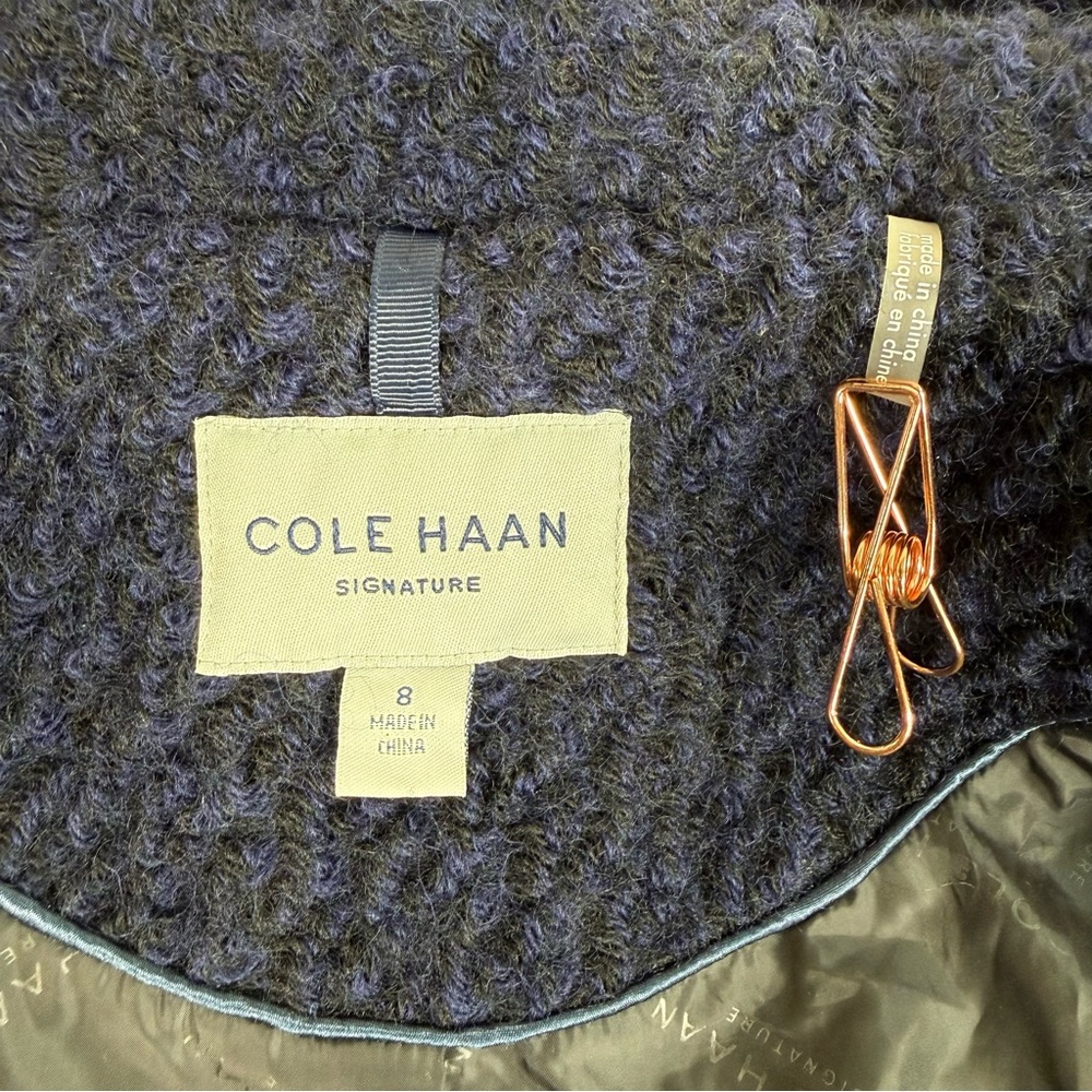 Cole Haan Signature Wool Blend Bouclé Belted Coat Jacket EUC Like New Size 8 - Picture 12 of 16